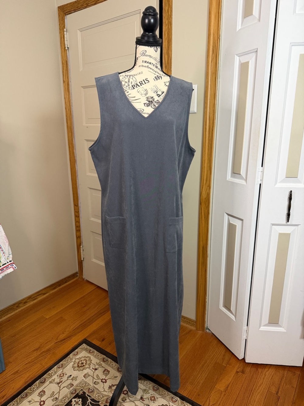 LLBean Womens 18 Sleeveless V Neck Maxi Length Gray Romper Pockets Lagenlook - Picture 10 of 10